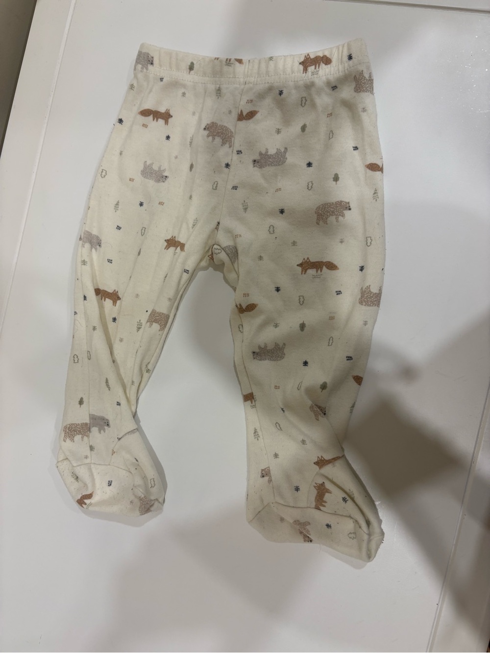chick pea Cream Footed One-Piece with Brown and Gray Animal Print